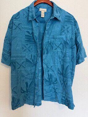 Kona Kai Mens 2XL Silk Cotton Hawaiian Aloha Tropical Shirt Blue